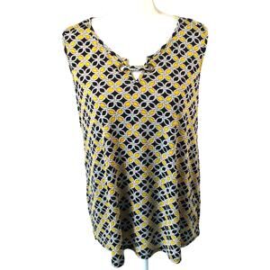 Expresso Women's Sleeveless Blue & Yellow Stretch Tank Shirt Size Large